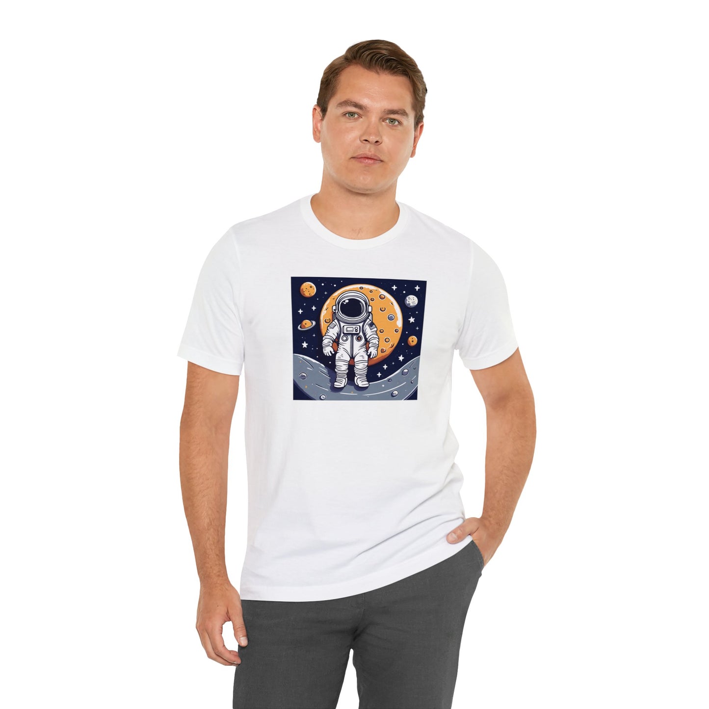 Astronaut on Space Unisex Jersey Short Sleeve Tee